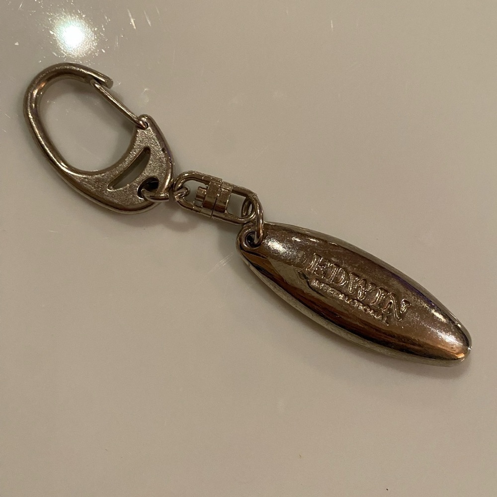 Vintage EDWIN Metal Keychain Silver Toned Surfboard Clip